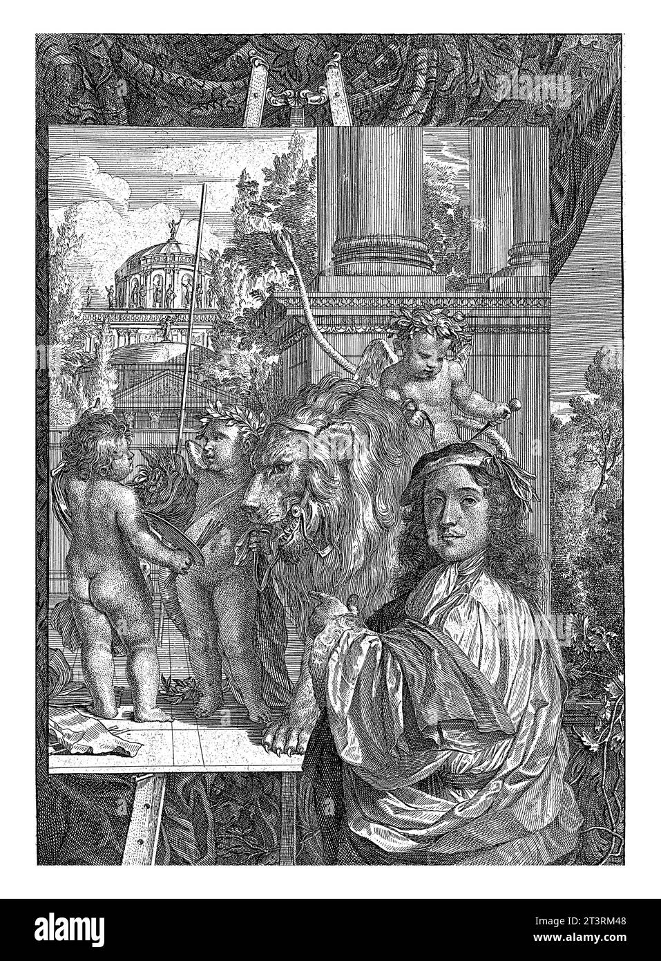 Ritratto di Joseph Werner, Franz Ertinger, dopo Joseph Werner (II), 1662 - 1710 ritratto a metà lunghezza del pittore Joseph Werner. Foto Stock