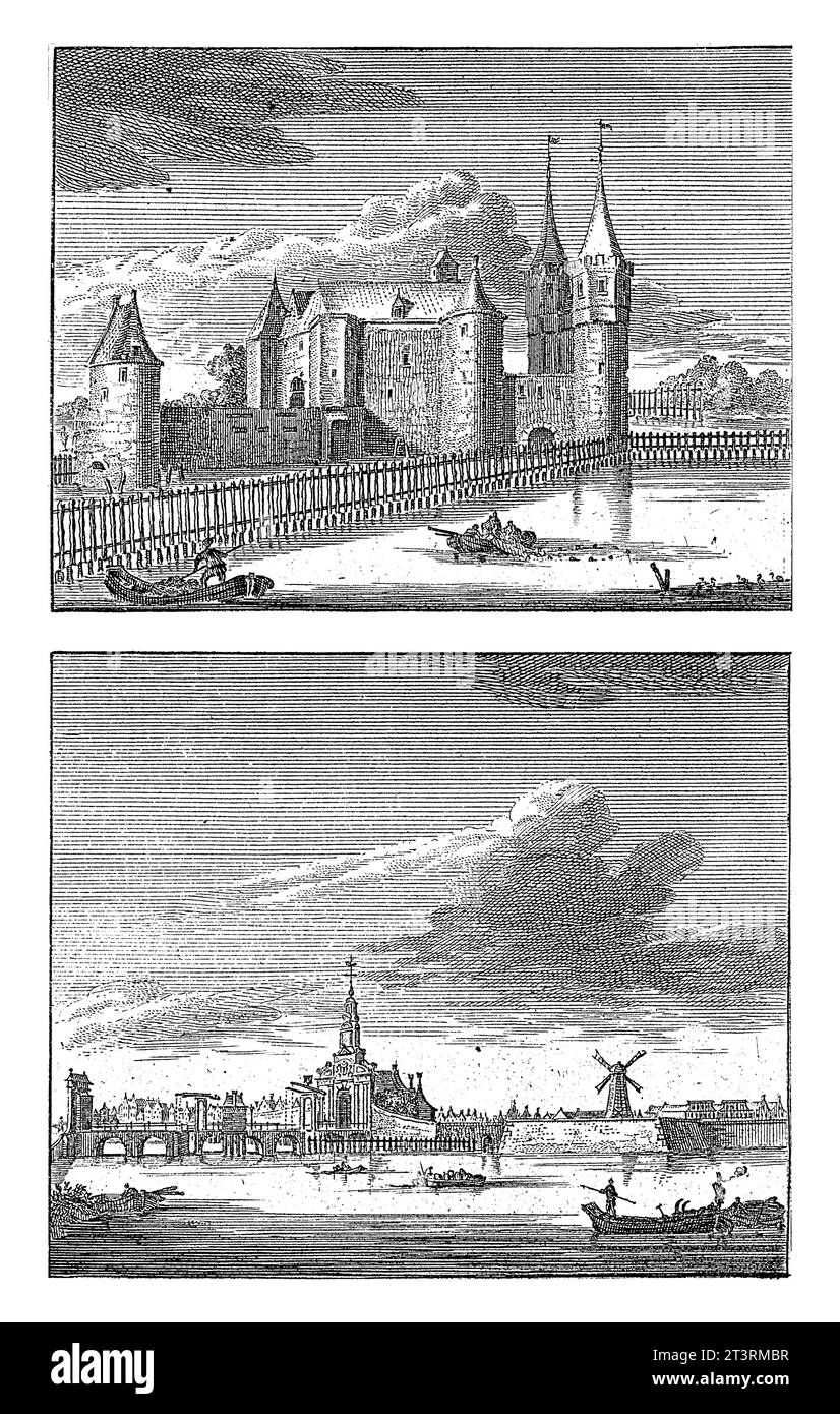 Veduta dell'Haringpakkerstoren e dell'Haarlemmerpoort, Jan Goeree, dopo Anonymous, 1723 due spettacoli. Foto Stock