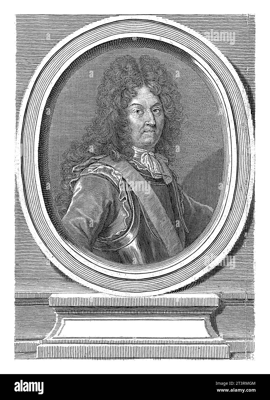Ritratto di Luigi XIV, Gerard Edelinck, 1666 - 1707 Ritratto busto del re francese Luigi XIV (1638-1715), raffigurato in una cornice ovale, in piedi su un c Foto Stock