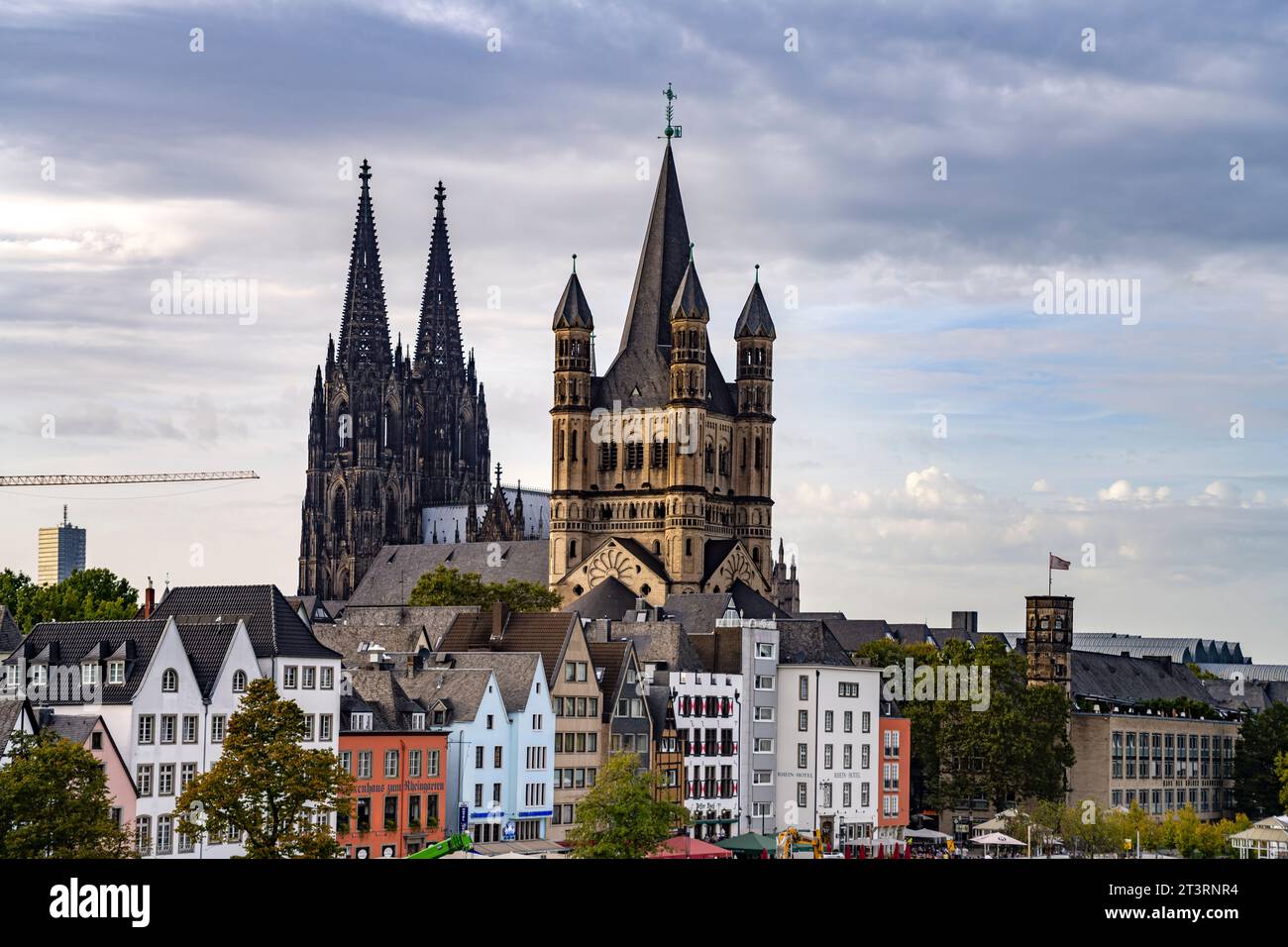 Altstadt, Dom und Groß St Martin in Köln, Nordrhein-Westfalen, Deutschland | città vecchia, Cattedrale di Colonia e grande St Martin Church a Colonia, no Foto Stock