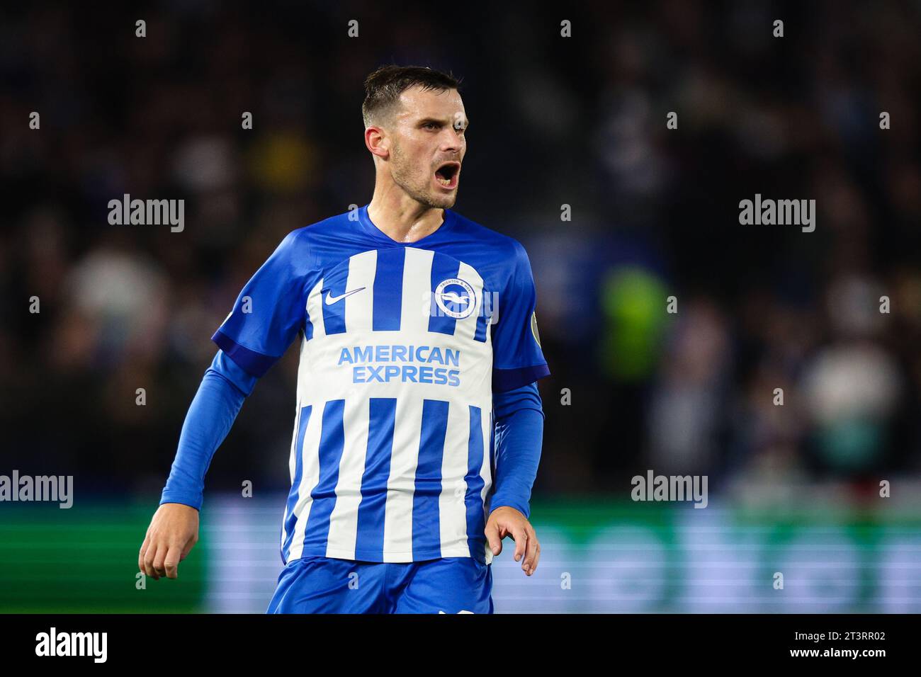 BRIGHTON, Regno Unito - 26 ottobre 2023: Il Pascal Gross di Brighton e Hove Albion reagisce durante la partita di UEFA Europa League gruppo B tra Brighton e Hove Albion FC e AFC Ajax all'Amex Stadium (credito: Craig Mercer/ Alamy Live News) Foto Stock