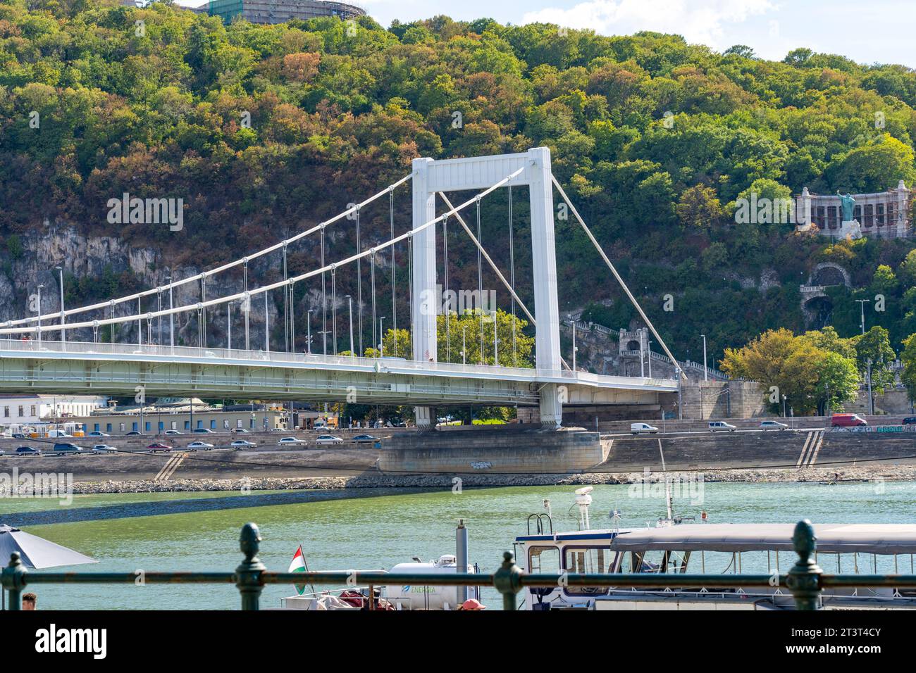 Ponte Elisabetta sul Danubio. Gellért Hill è sullo sfondo. Budapest, Ungheria Foto Stock
