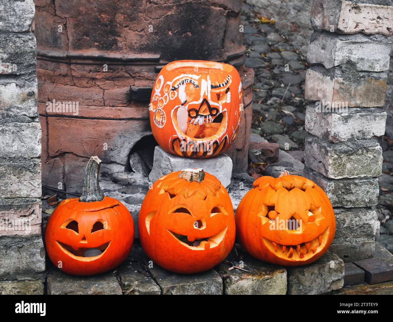 Zucca di Halloween con facce in Europa Foto Stock
