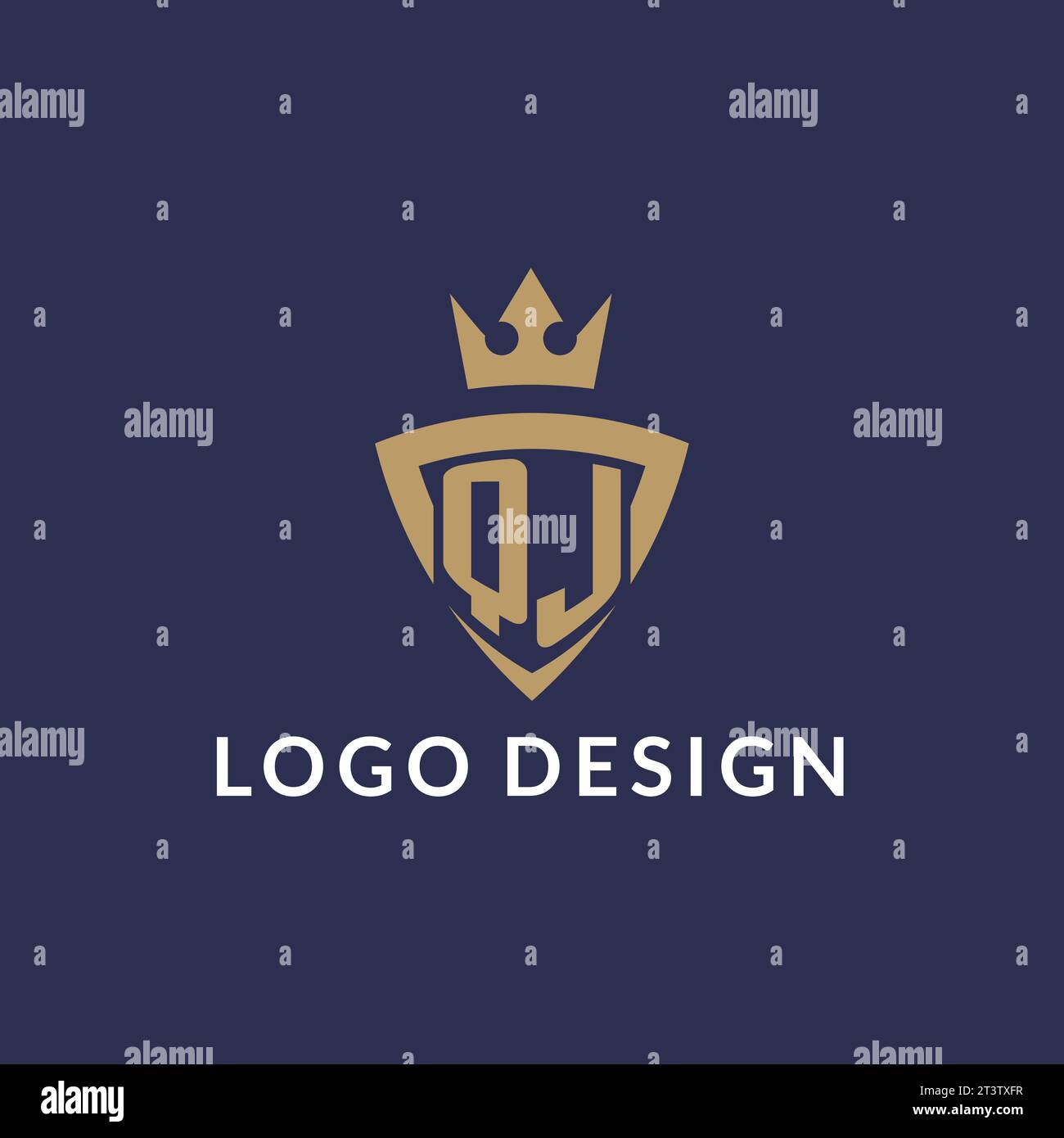 Logo QJ con scudo e corona, file vettoriale stile logo iniziale monogramma Illustrazione Vettoriale