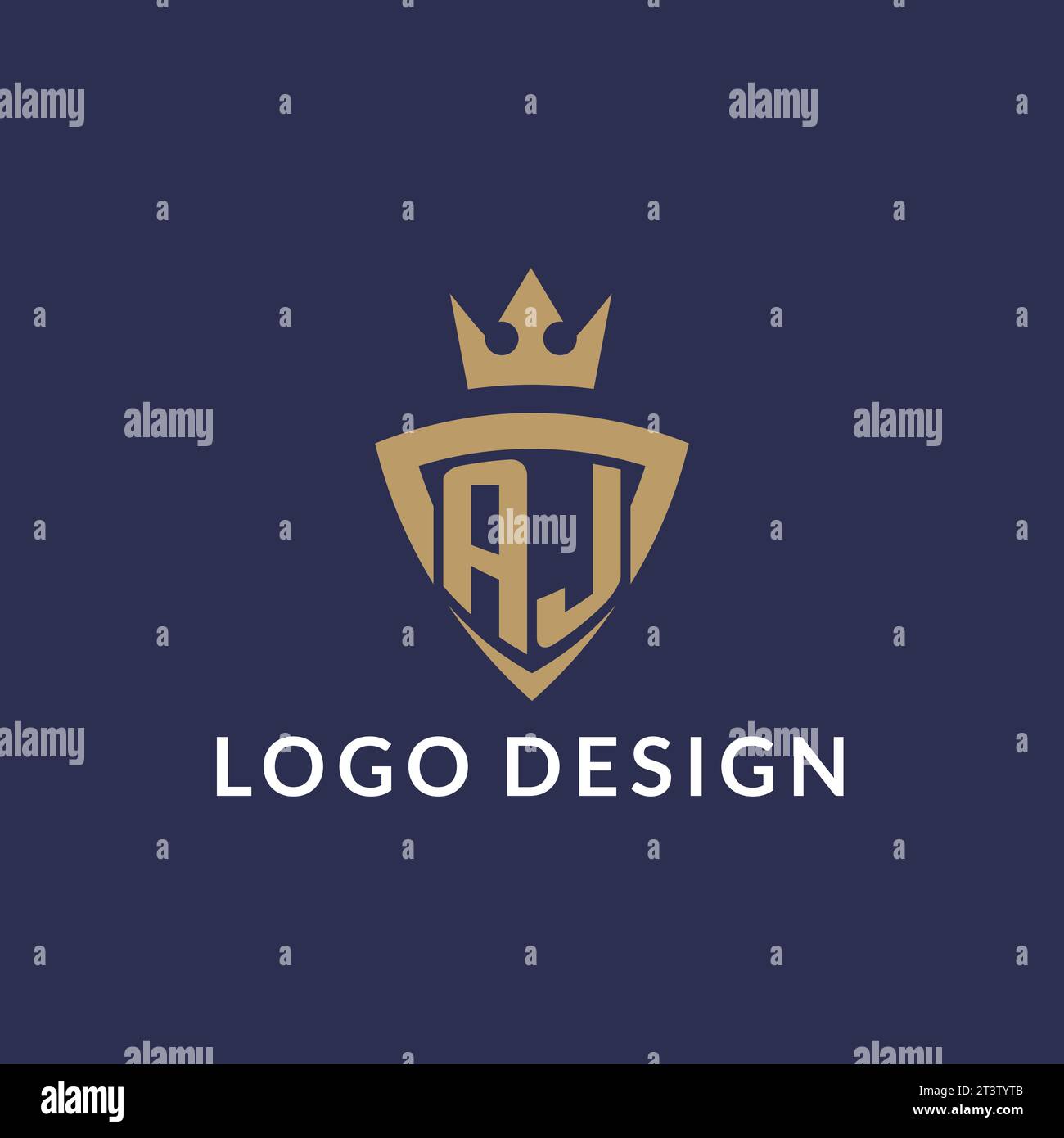 Logo AJ con scudo e corona, file vettoriale stile logo iniziale monogramma Illustrazione Vettoriale