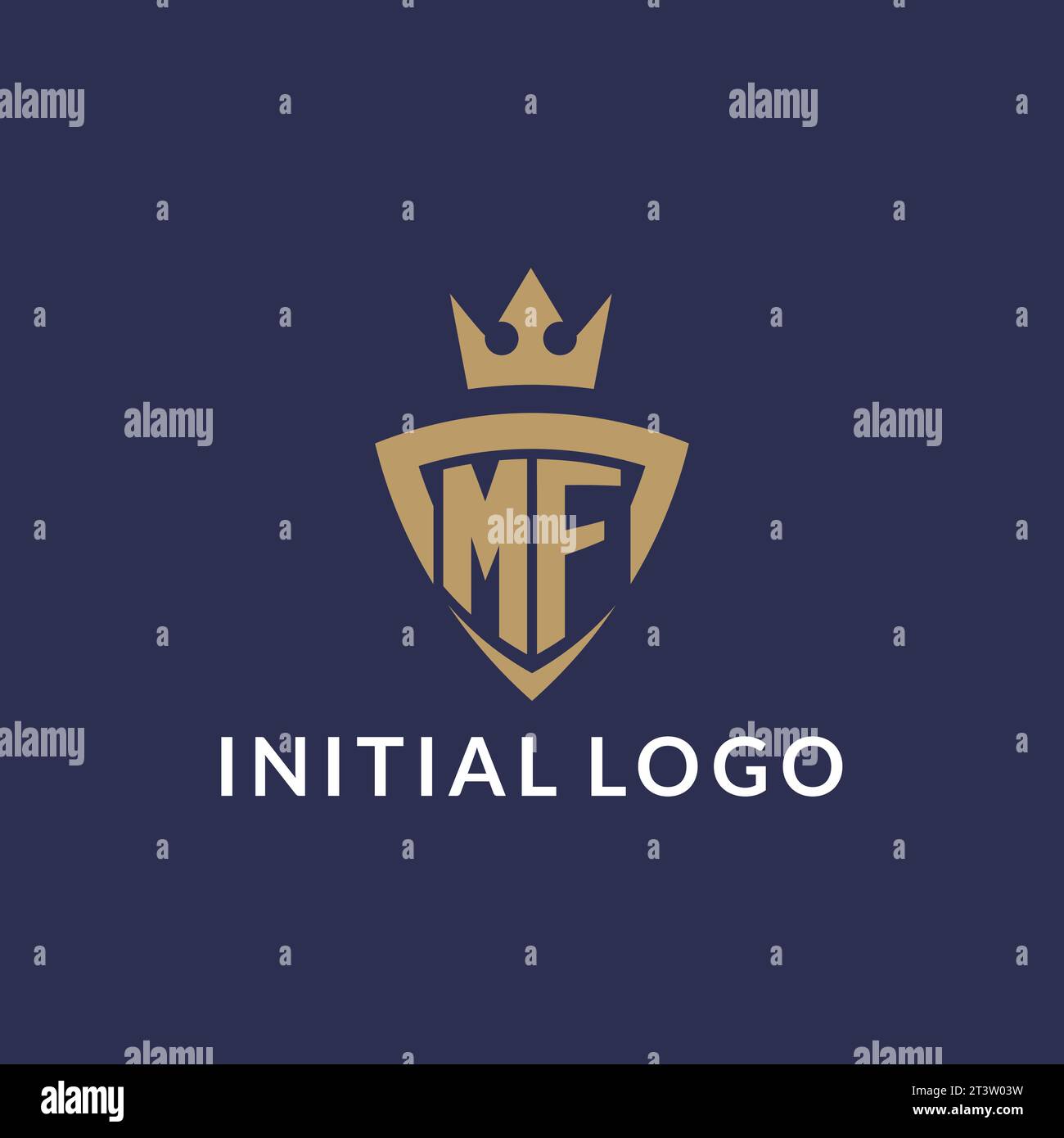 Logo MF con scudo e corona, file vettoriale stile logo iniziale monogramma Illustrazione Vettoriale
