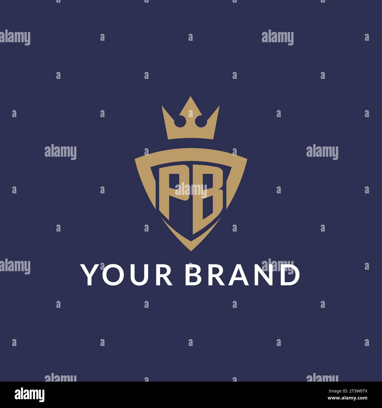 Logo PB con scudo e corona, file vettoriale stile logo iniziale monogramma Illustrazione Vettoriale