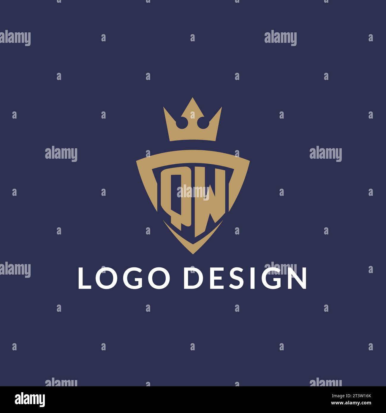 Logo QW con scudo e corona, file vettoriale stile logo iniziale monogramma Illustrazione Vettoriale