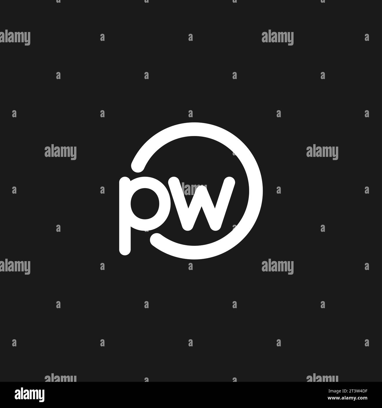 Iniziali monogramma con logo PW con semplici cerchi, linee e grafica vettoriale Illustrazione Vettoriale