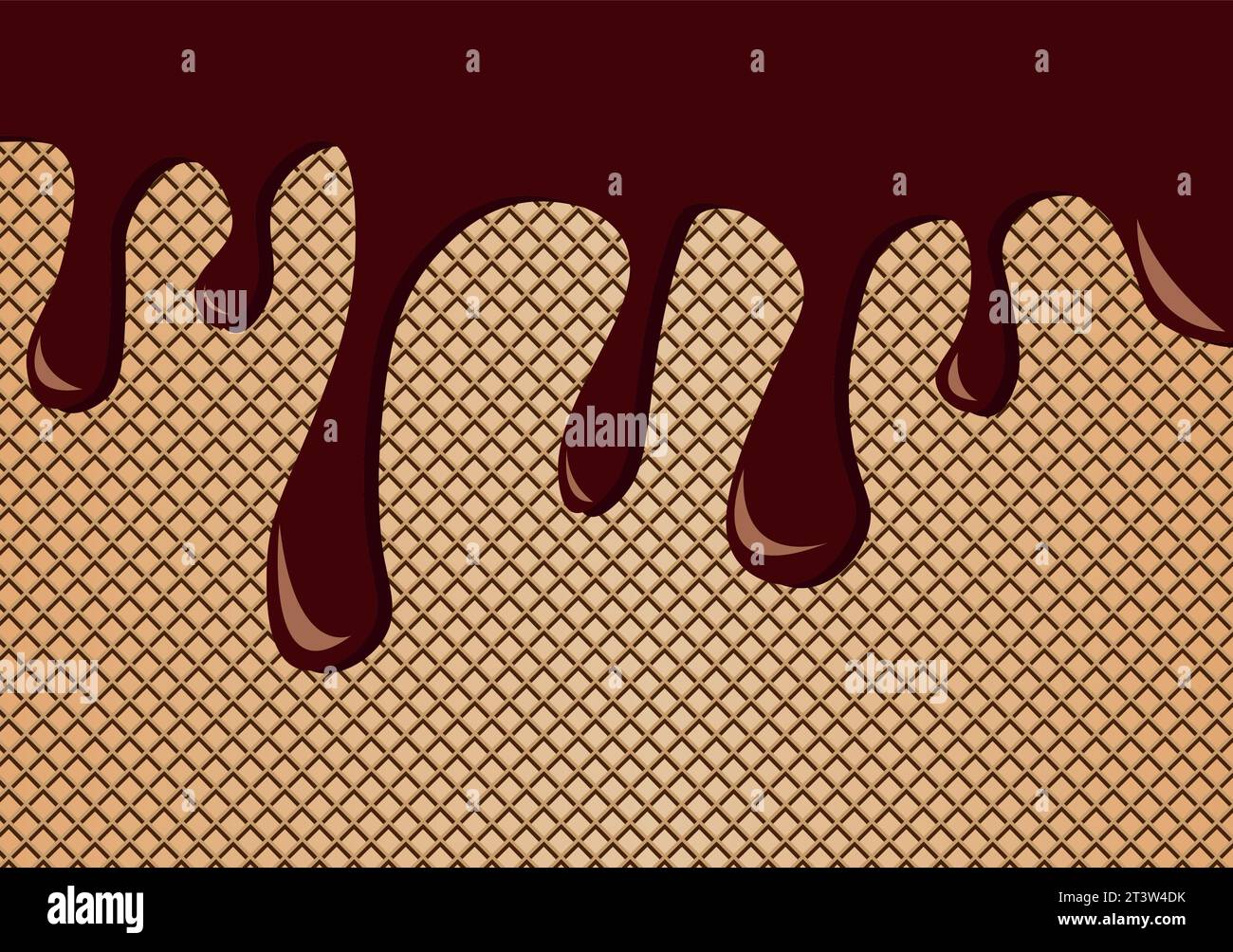 Copertina Vector astratta con glassa al cioccolato e wafer. Cibo delizioso di fondo. Illustrazione Vettoriale