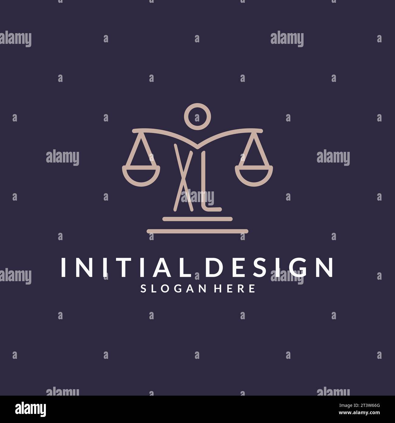 Le iniziali XL combinate con le scale dell'icona della giustizia, ispirano il design degli studi legali in uno stile moderno e lussuoso, grafica vettoriale Illustrazione Vettoriale
