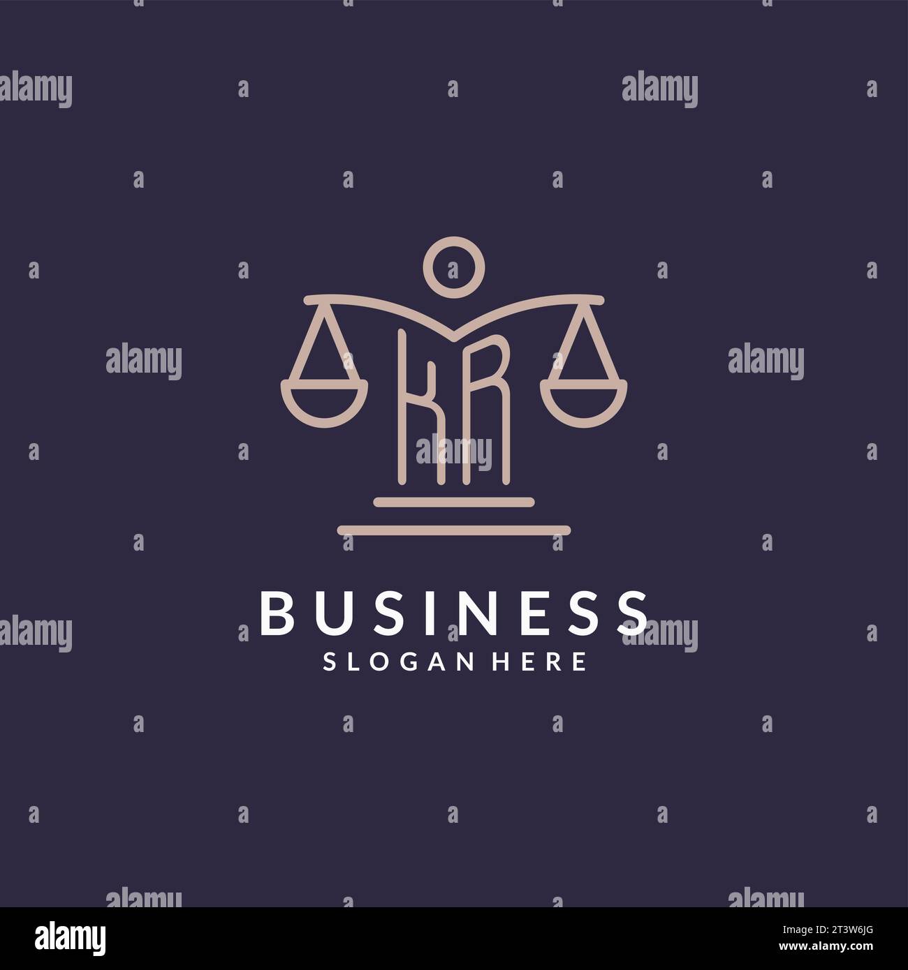 Le iniziali KR combinate con le scale dell'icona della giustizia, ispirano il design per gli studi legali in uno stile moderno e lussuoso, grafica vettoriale Illustrazione Vettoriale