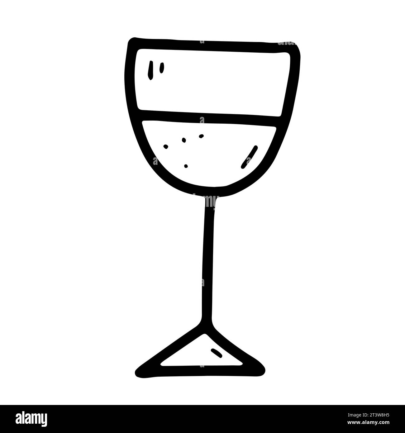 Doodle Vector Glass per vino, prosecco, champagne. Drink celebrativo su sfondo bianco. Wineglass per le decorazioni natalizie, Capodanno, Natale Illustrazione Vettoriale