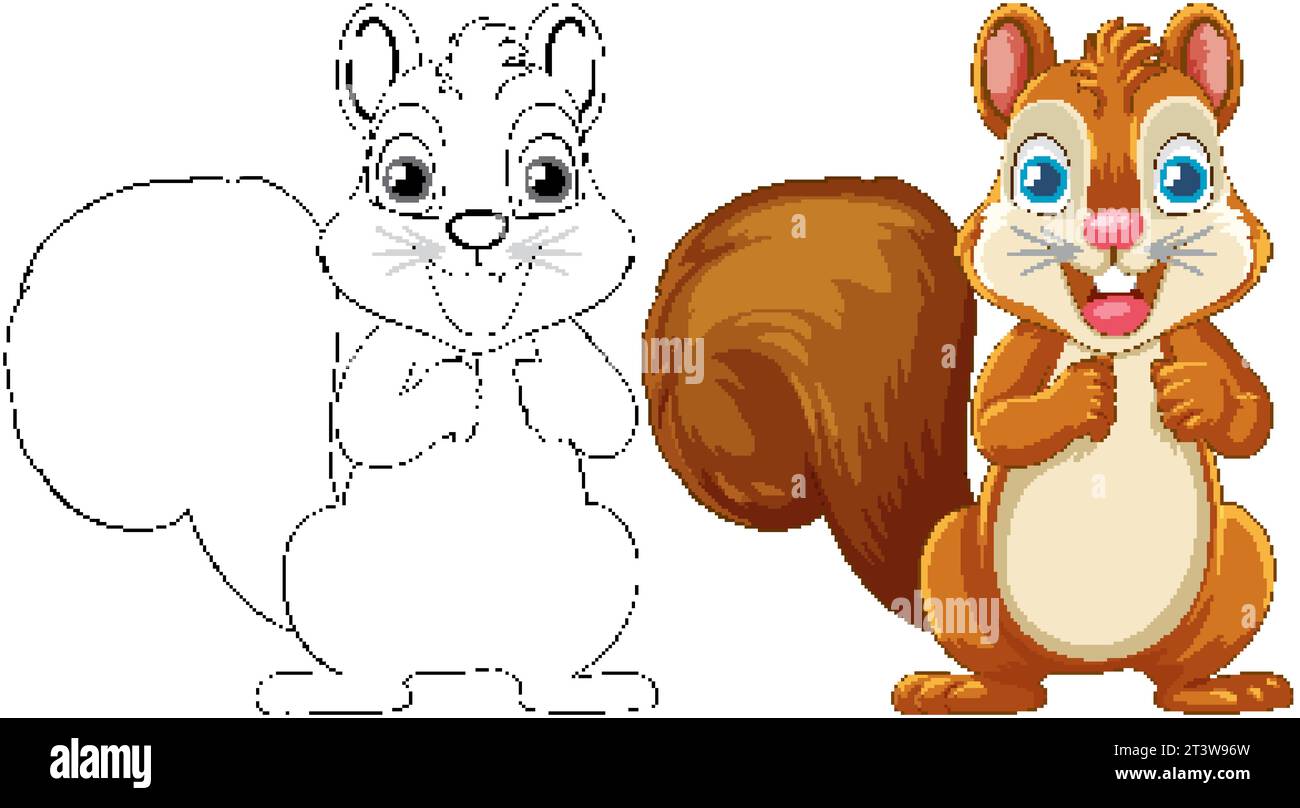 Un cartone animato vettoriale che raffigura uno scoiattolo sorridente, pronto per essere colorato Illustrazione Vettoriale