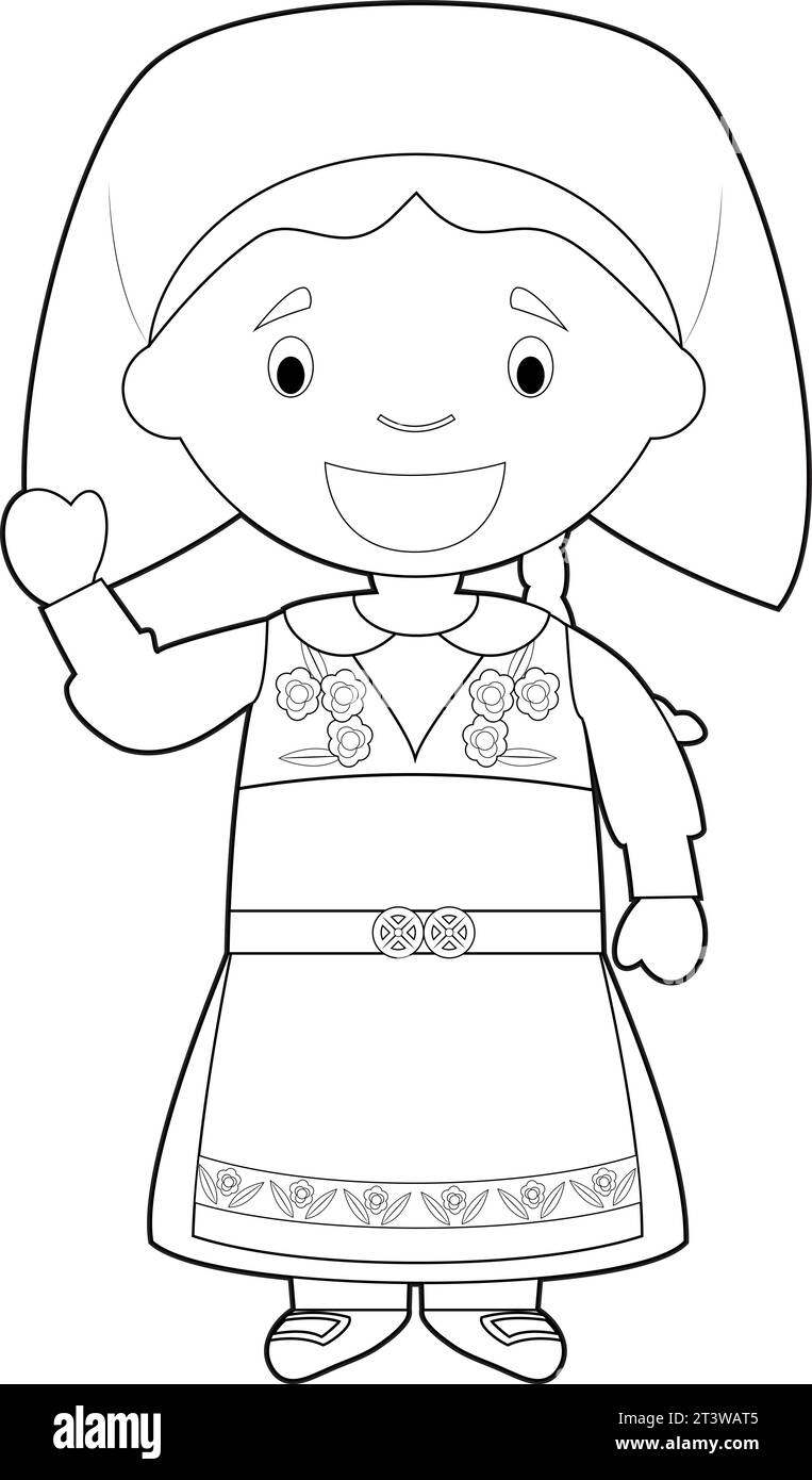 Personaggio dei cartoni animati svedesi dai colori semplici, vestito nel modo tradizionale Vector Illustration. Illustrazione Vettoriale