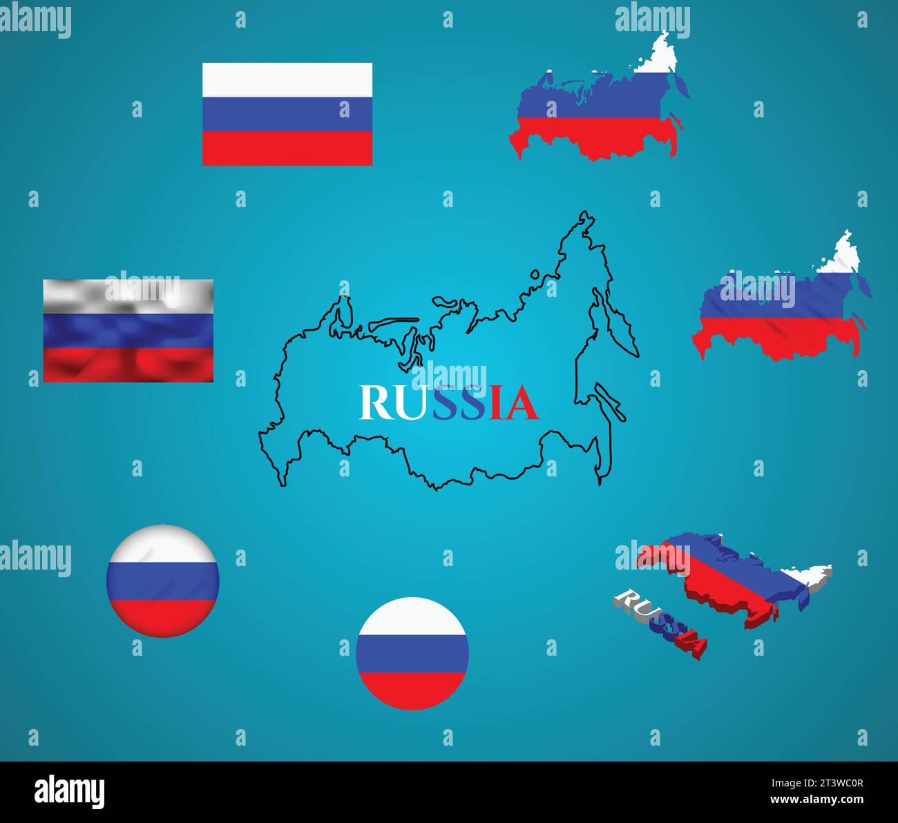 Mappa Russia, bandiera con grafica a linee isolata su sfondo gradiente, illustrazione vettoriale Illustrazione Vettoriale
