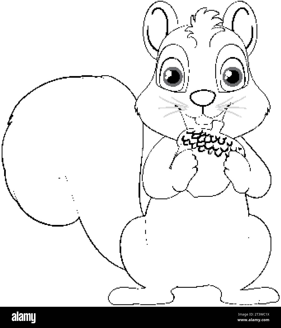 Un cartone animato raffigurante uno scoiattolo sorridente che regge una ghianda, isolato su uno sfondo bianco Illustrazione Vettoriale
