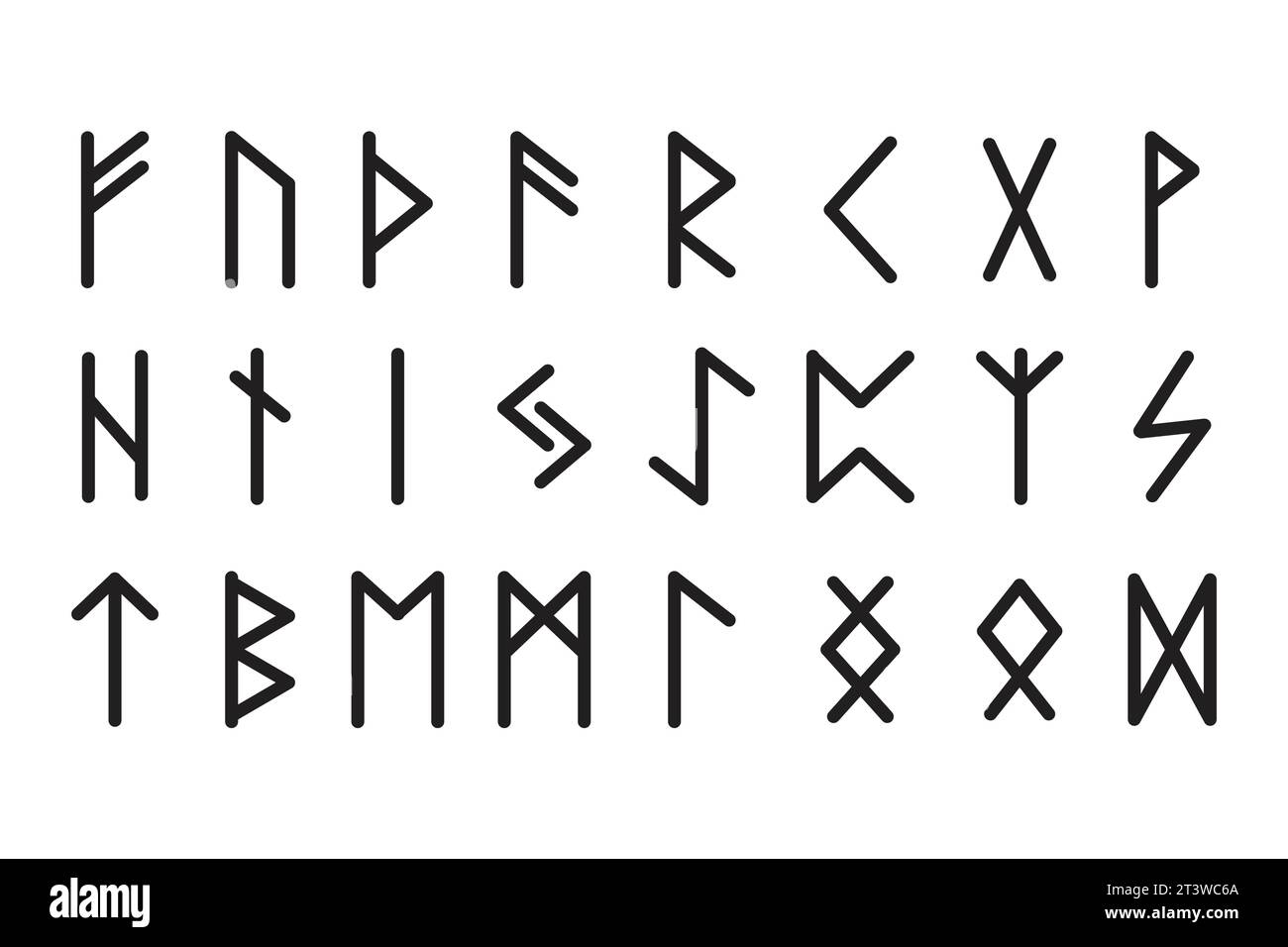 Set rune alfabeto scandinavo, simboli esoterici mystyc in stile doodle isolati su sfondo bianco. . Illustrazione vettoriale Illustrazione Vettoriale