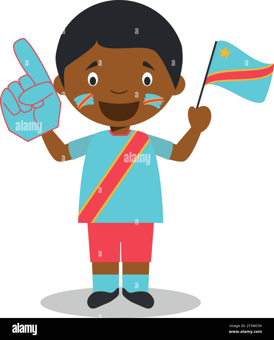Tifoso della nazionale della Repubblica Democratica del Congo con bandiera e guanto Vector Illustration Illustrazione Vettoriale