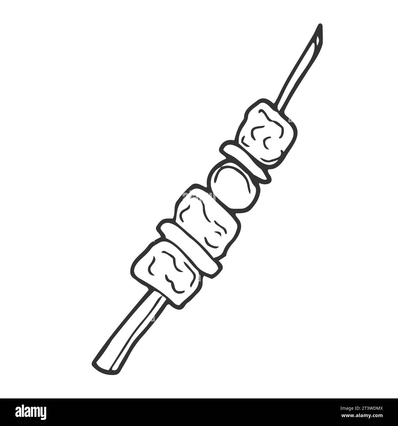 Icona del doodle disegnato a mano shish kebab. Spiedino con illustrazione dello schizzo vettoriale shish kebab per stampa, web, mobile Illustrazione Vettoriale