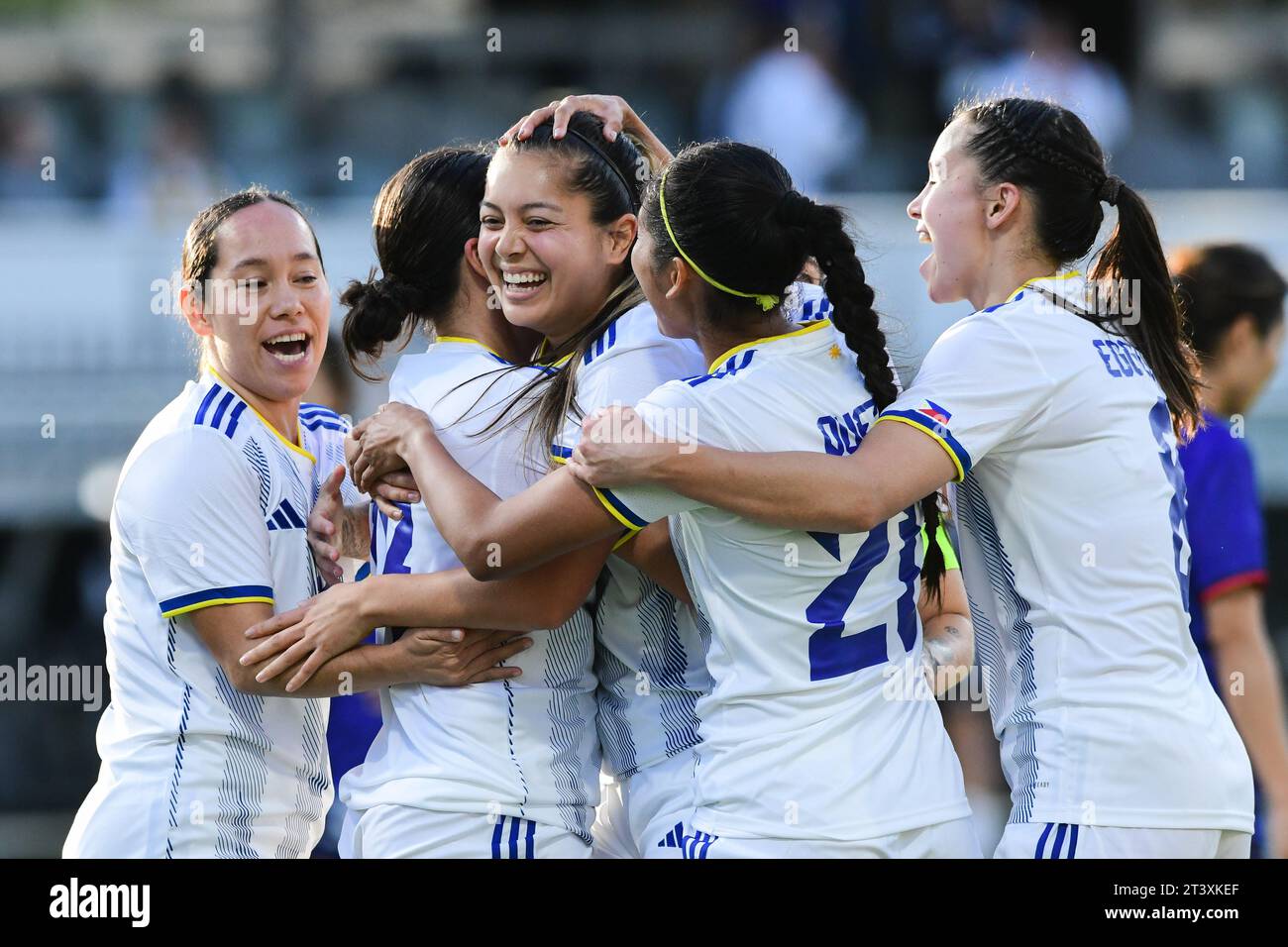 Perth, Australia. 26 ottobre 2023. La squadra di calcio femminile delle Filippine si vede durante la partita di calcio femminile del secondo turno di qualificazione olimpica dell'AFC 2024 tra Filippine e Taipei cinese tenutasi al Perth Rectangular Stadium. Punteggio finale Filippine 4:1 Chinese Taipei. (Foto di Luis Veniegra/SOPA Images/Sipa USA) credito: SIPA USA/Alamy Live News Foto Stock