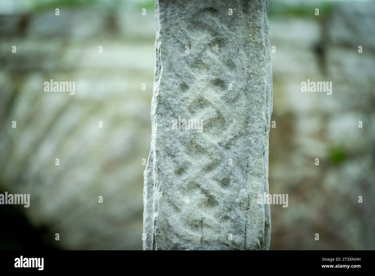 Grande interlacciamento, Kilfenora Medieval Cathedral (Saint Fachtnanrsquo), Doorty Cross, The Burren, County Clare, Irlanda, Regno Unito. Foto Stock