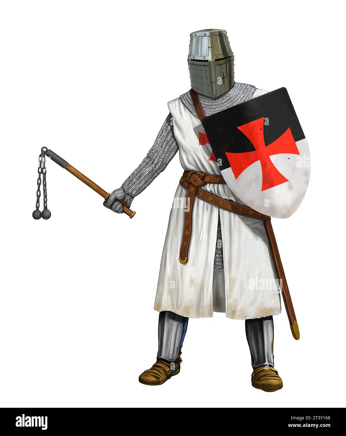 Illustrazione dei Cavalieri Templari. Disegno digitale cavaliere medievale. Foto Stock