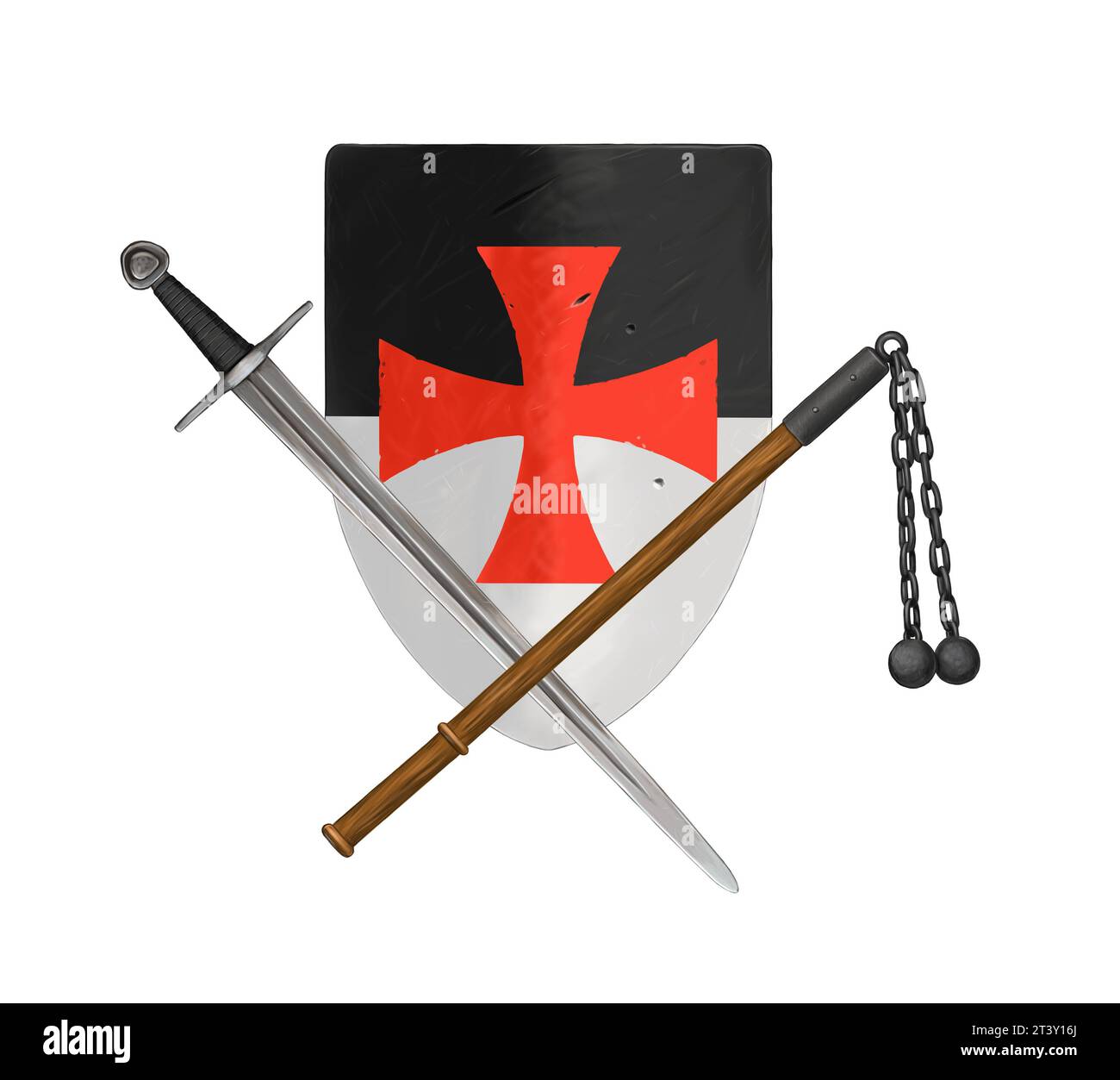 Stemma dei crociati. Disegnare con scudo cavaliere e armi. Foto Stock