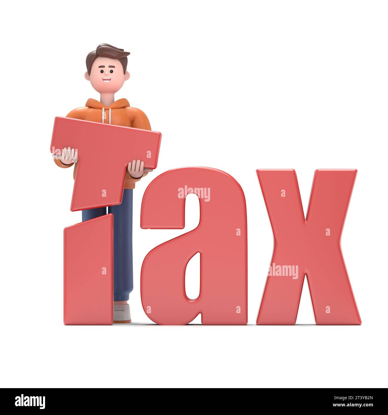L'illustrazione 3D del maschio Guy Qadir mostra tagli fiscali e riduzioni fiscali.rendering 3D su sfondo bianco. Foto Stock