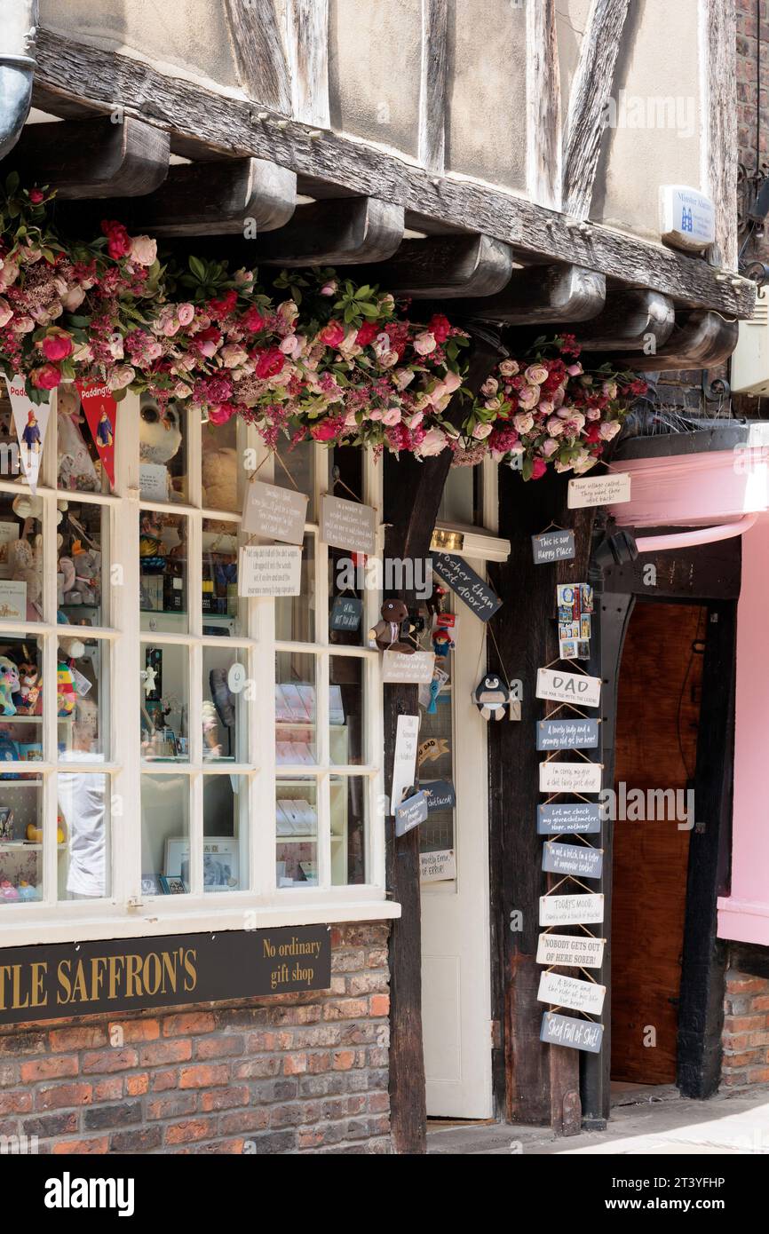 Negozi di articoli da regalo nello Shambles York, Yorkshire, Inghilterra Foto Stock