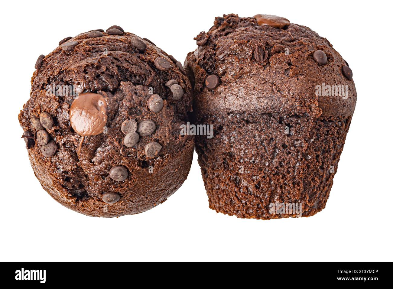 due cupcake al cioccolato su sfondo bianco Foto Stock