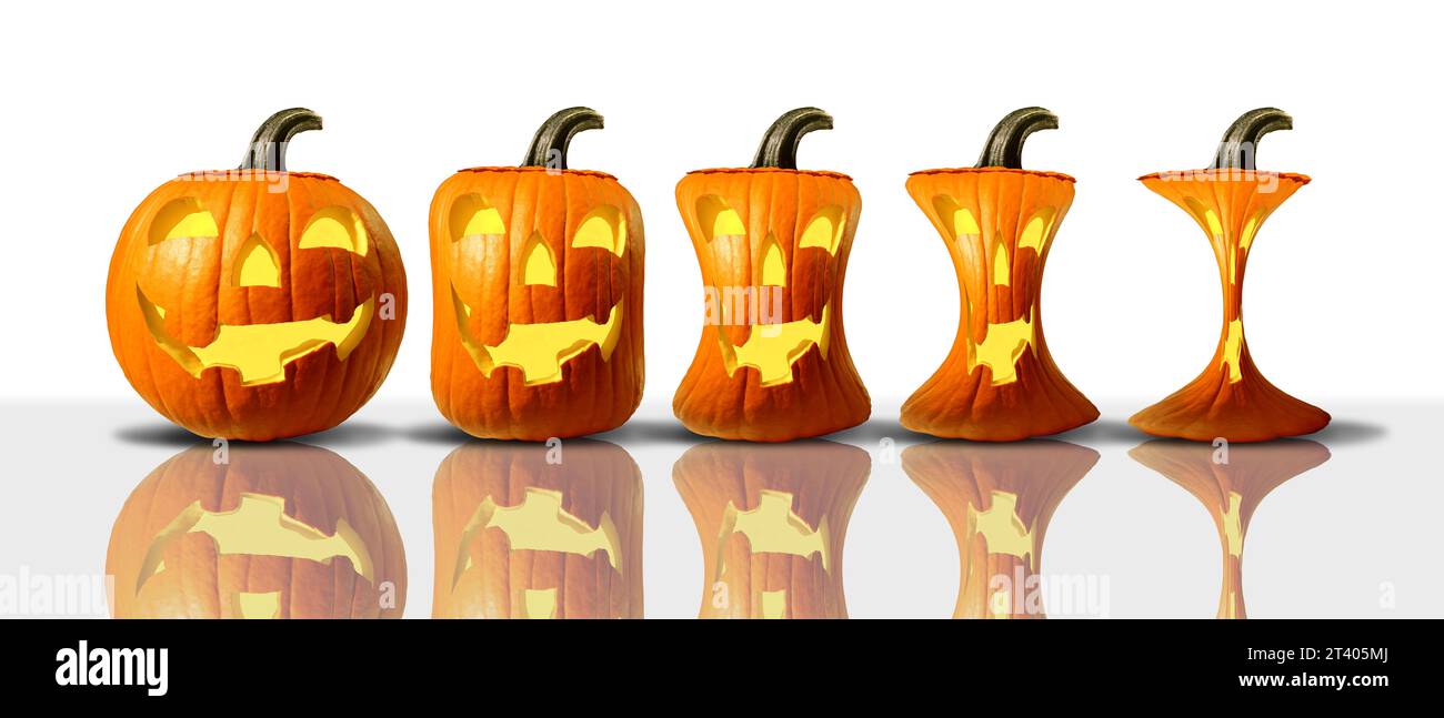 Shrinkflation durante la stagione autunnale di Halloween e l'economia dell'inflazione o Shrink Inflation come l'aumento del prezzo e la riduzione del valore mediante la riduzione Foto Stock