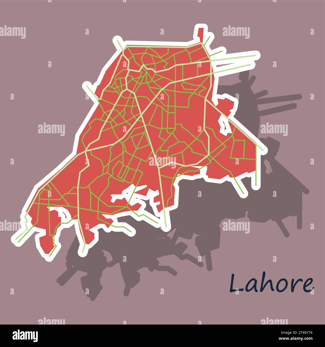 Mappa della città di Lahore adesivo a colori panoramico Royalty Free Vector Illustrazione Vettoriale