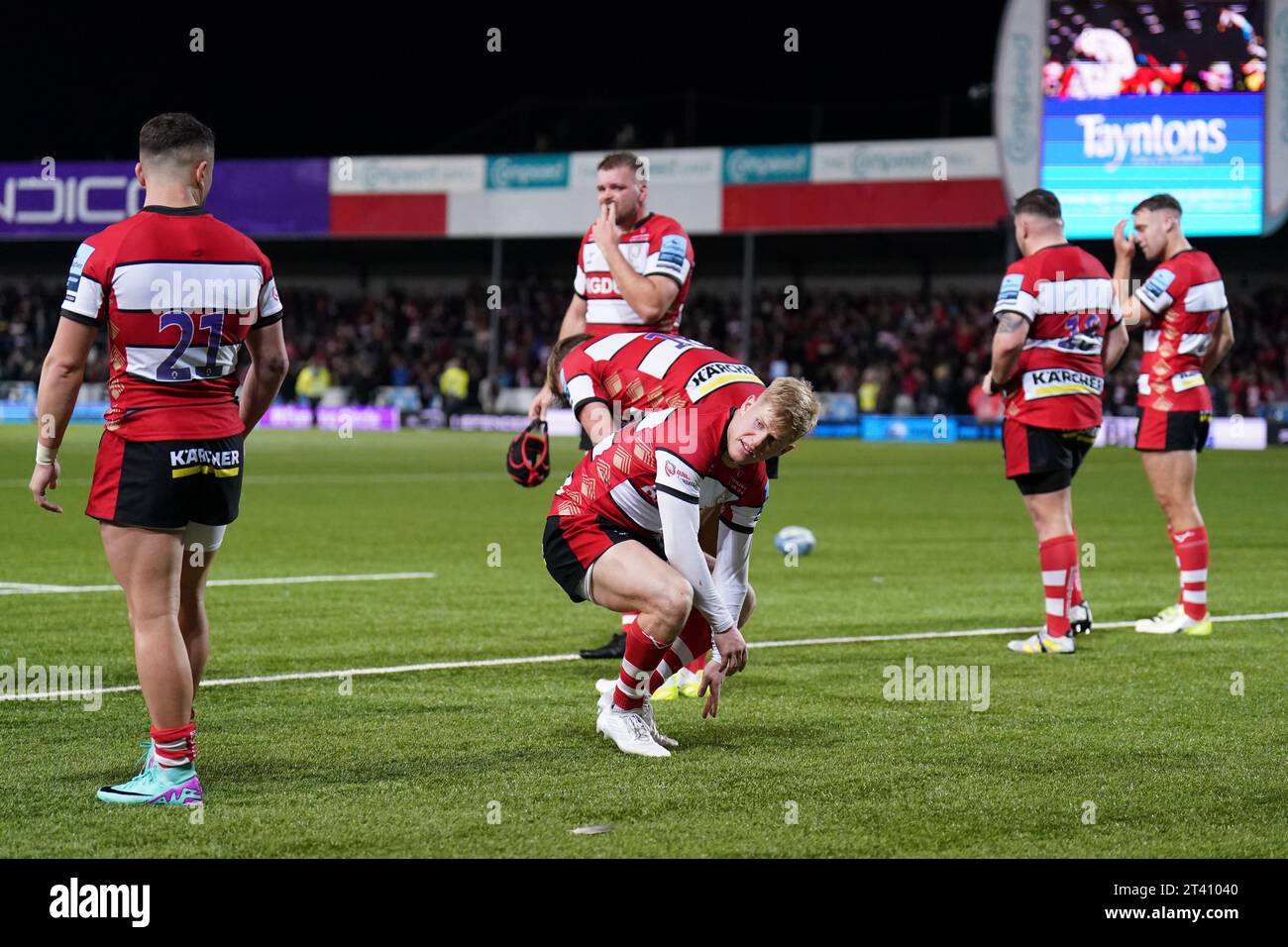 I giocatori del Gloucester appaiono espulsi dopo il Gallagher Premiership match al Kingsholm Stadium, Gloucester. Data immagine: Venerdì 27 ottobre 2023. Foto Stock