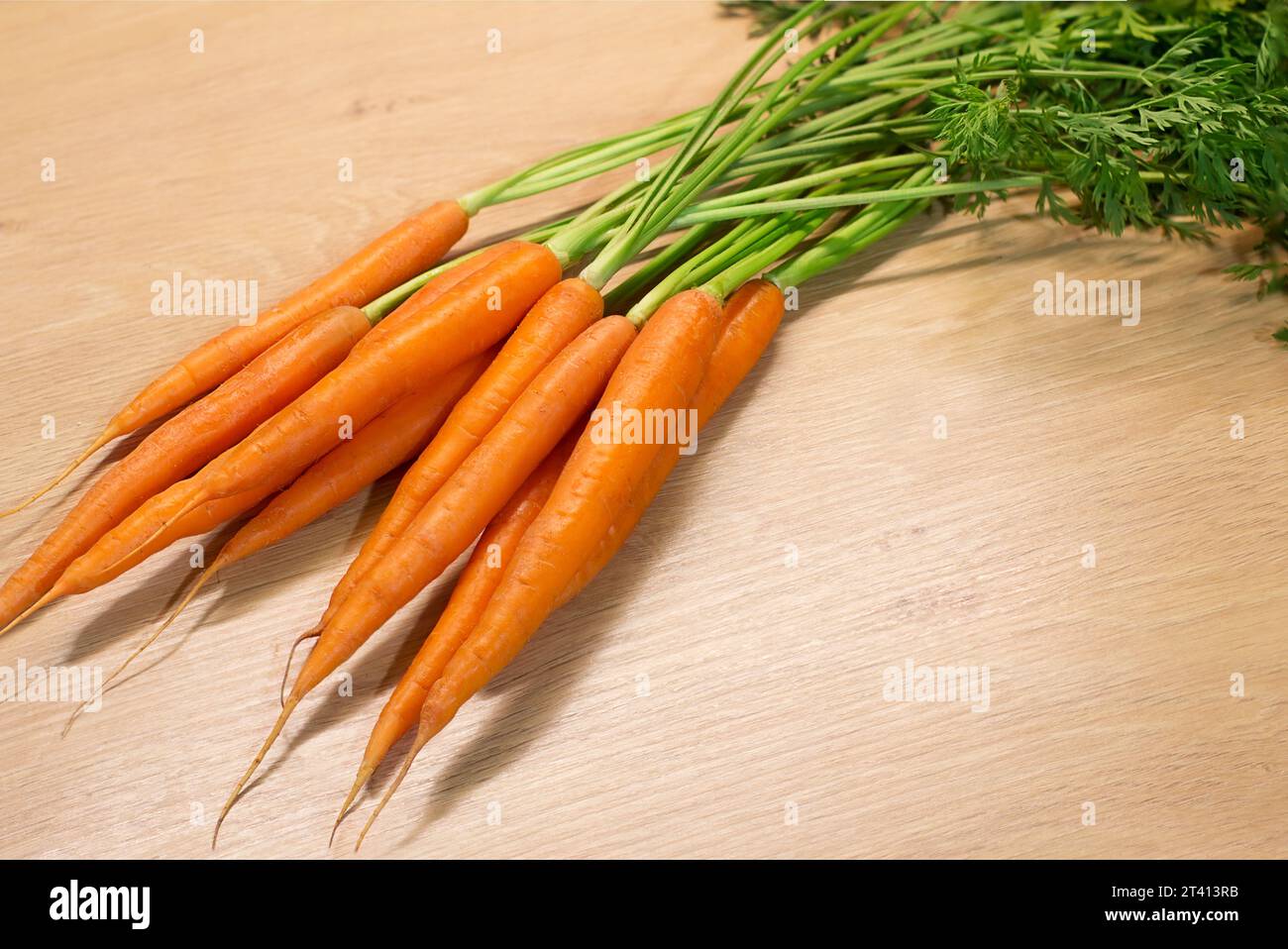 Un mazzo di carote fresche, raccolta stagionale. Foto Stock