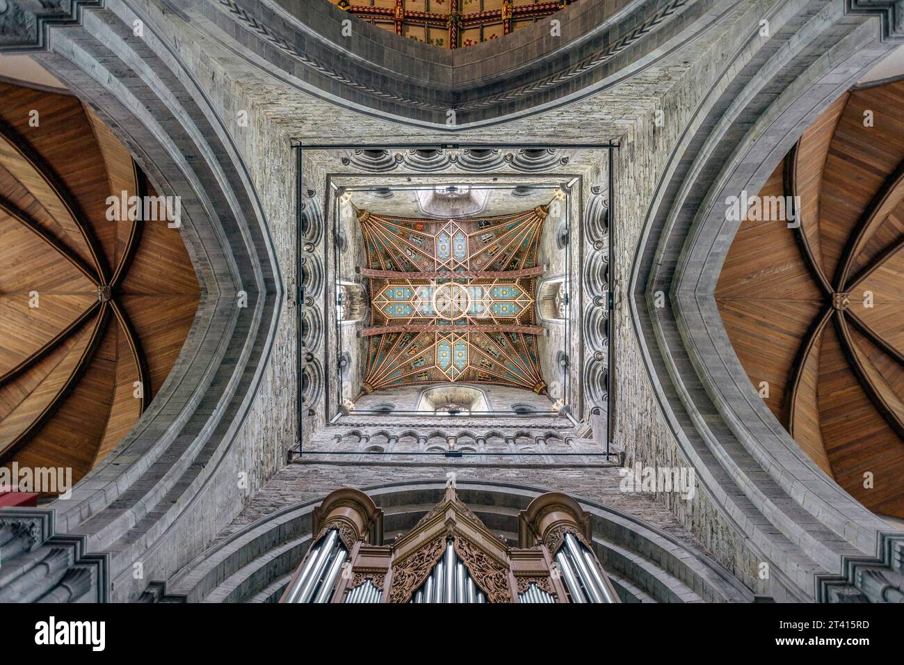 Soffitto in legno intagliato della Cattedrale di St Davids, Pembrokeshire, Galles sud-occidentale Foto Stock