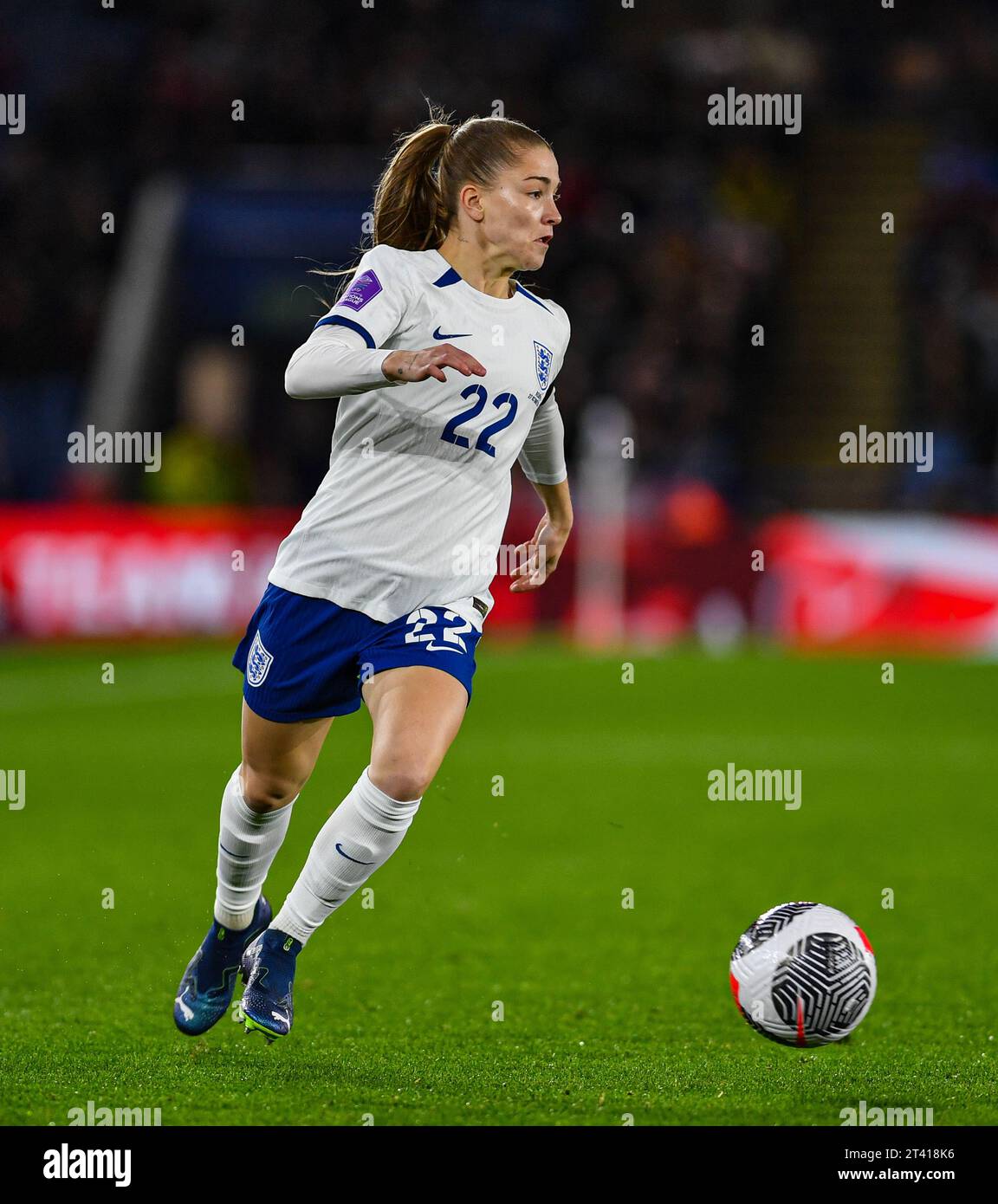 King Power Stadium, Leicester, Regno Unito. 27 ottobre 2023. Women ens Nations League International Football, Inghilterra contro Belgio; Jess Park of England corre con la palla credito: Action Plus Sports/Alamy Live News Foto Stock