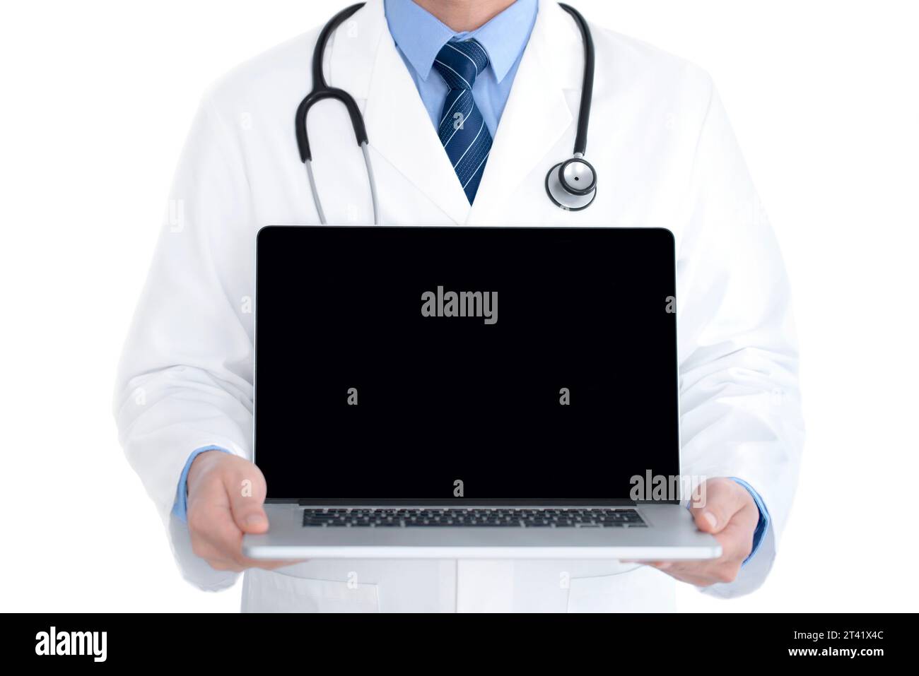 Medico che tiene il portatile. Foto Stock