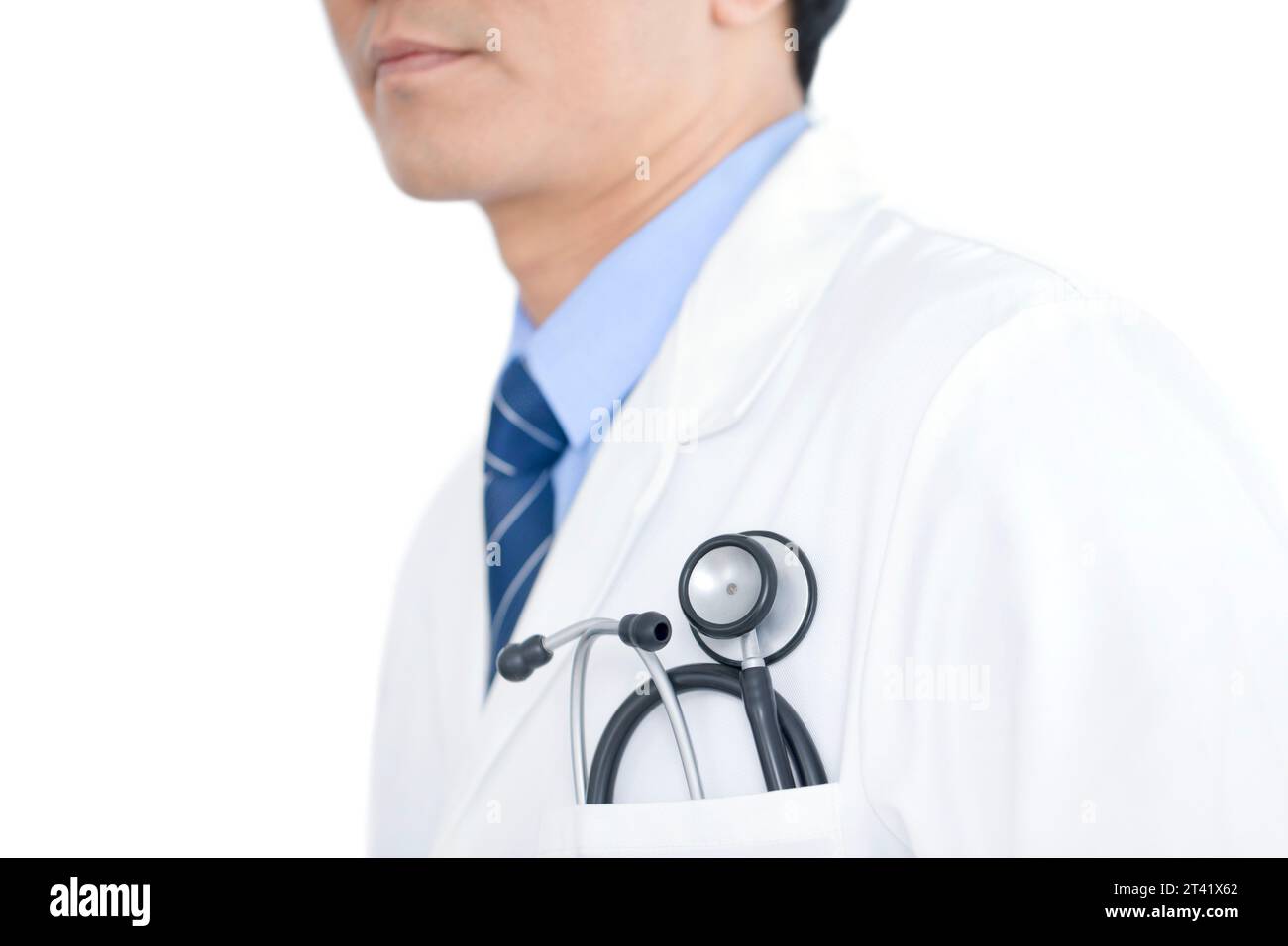 Stetoscopio nella tasca del medico Foto Stock