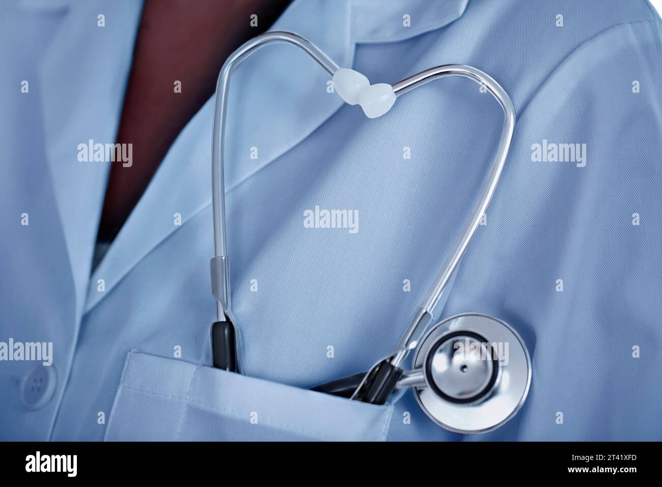 Stetoscopio nella tasca del medico. Foto Stock