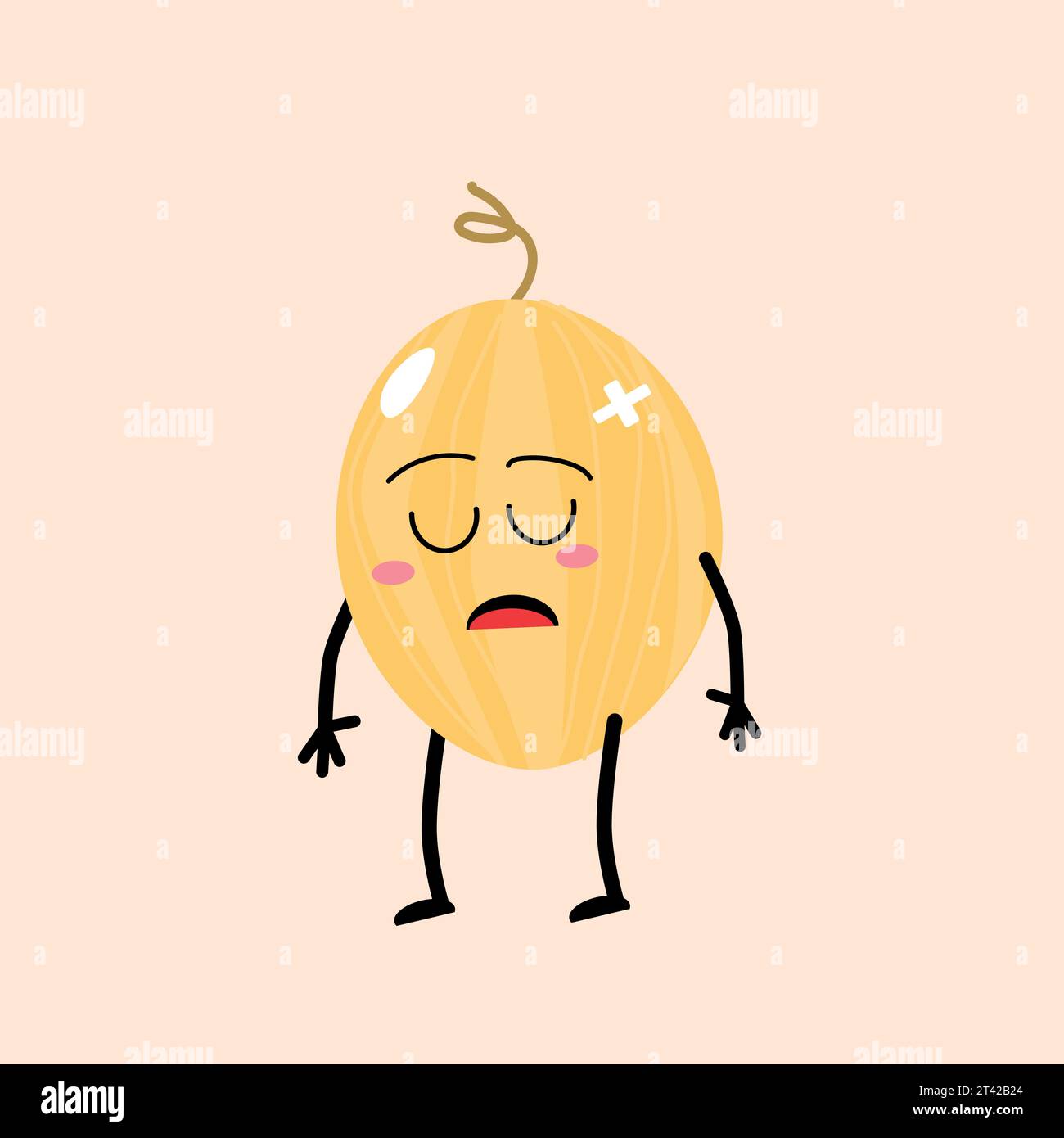 simpatico personaggio di melone da cartoni animati con faccia triste Illustrazione Vettoriale