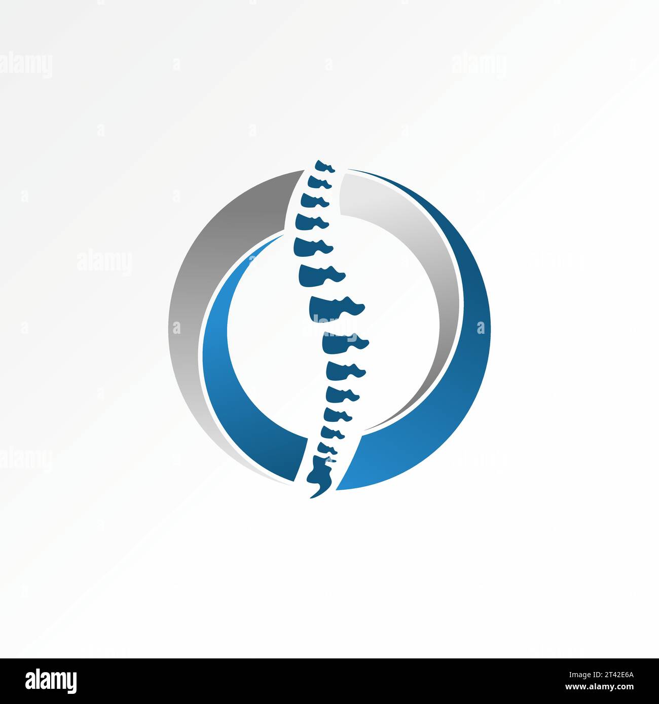 Design del logo concept grafico astratto di alta qualità creativo stock vettoriale esclusivo osso dorsale su cerchio tagliato Swoosh. Relativo all'assistenza sanitaria fisioterapia sport Illustrazione Vettoriale