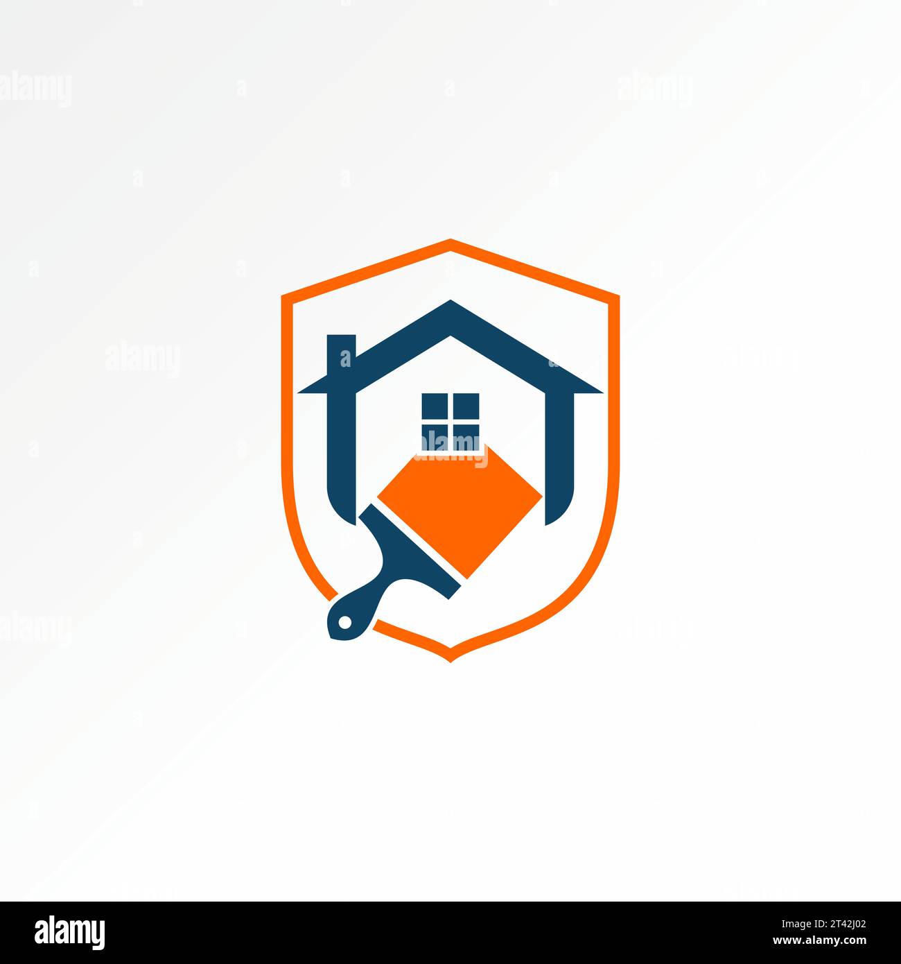 Design del logo grafica astratta astratta premium stock vettoriale cartello casa e pennello sulla protezione. Riparazione della protezione della proprietà correlata Illustrazione Vettoriale