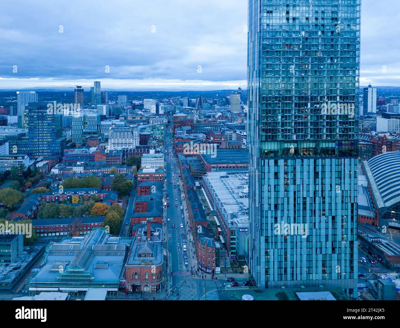 La Beetham Tower, l'Hilton Tower, il centro citta' di Manchester, Inghilterra Foto Stock