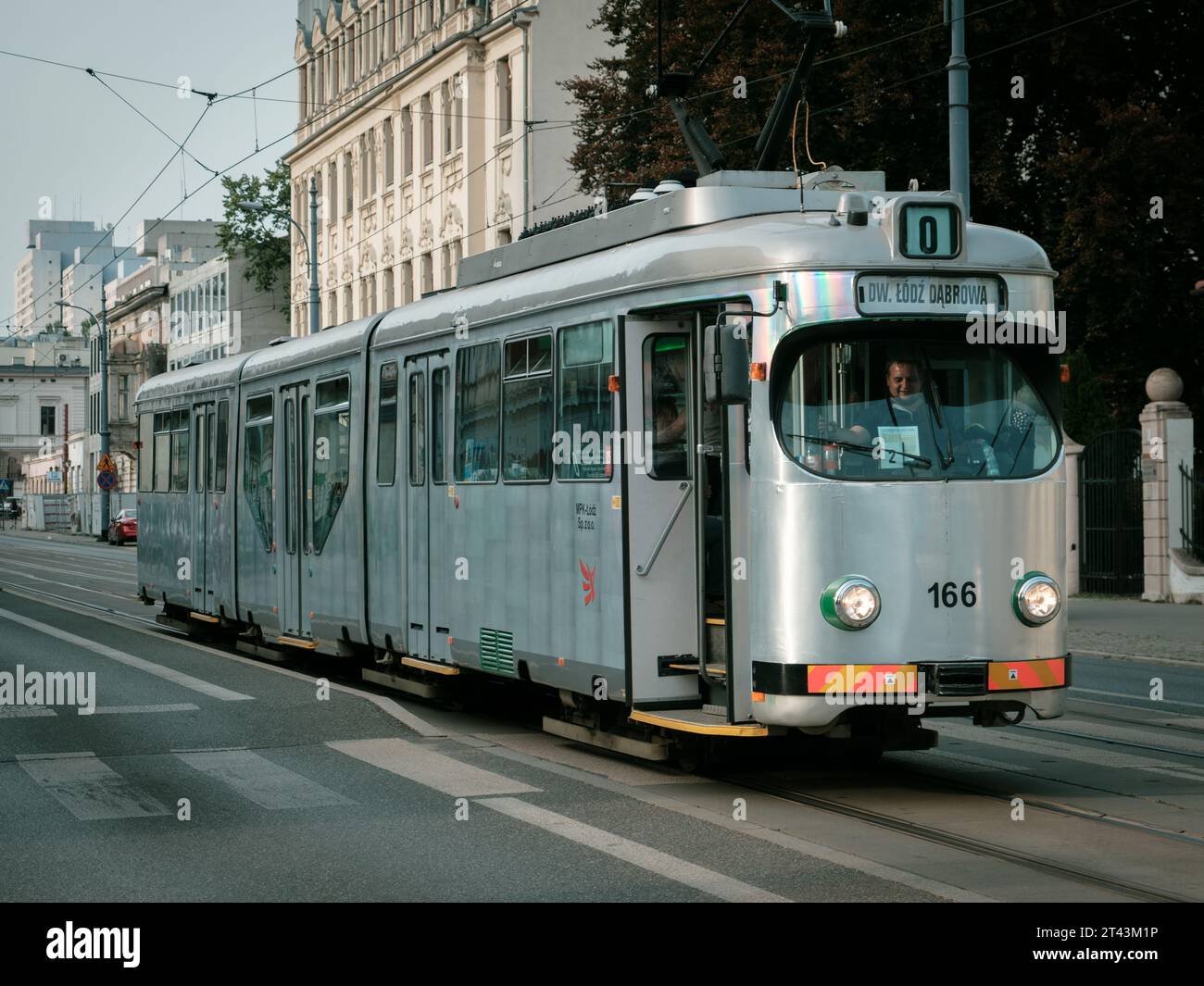 Un vecchio tram a Łódź, in Polonia Foto Stock