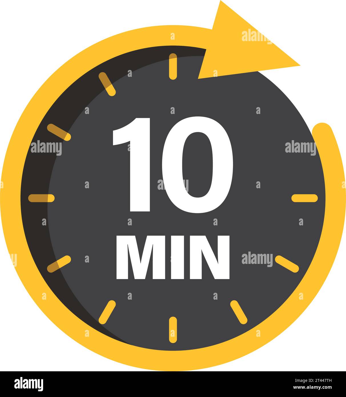 10 minuti sull'icona del cronometro in stile piatto. Illustrazione vettoriale timer quadrante orologio su sfondo isolato. Concetto di business dei segnali per conto alla rovescia. Illustrazione Vettoriale