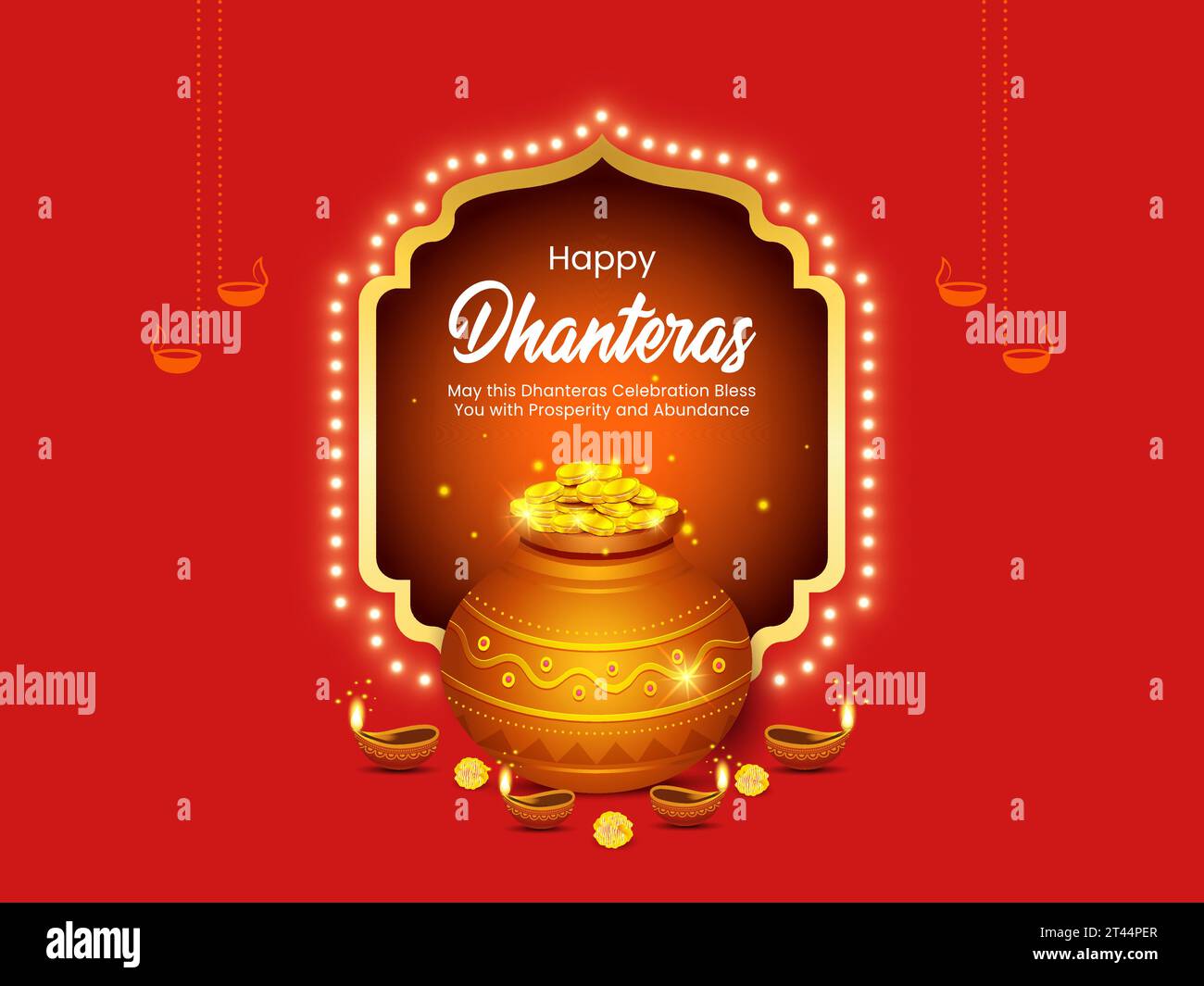 Illustrazione vettoriale della moneta d'oro in pentola per la celebrazione Dhanteras sul festival Happy Diwali dell'India sfondo vettoriale. Illustrazione Vettoriale