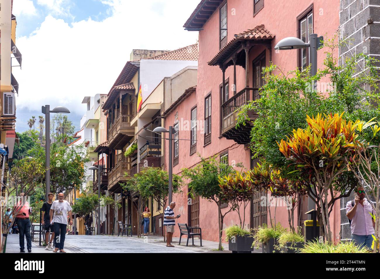 Street scene, Calle de Zamora, Old Town, Puerto de la Cruz, Tenerife, Isole Canarie, Regno di Spagna Foto Stock