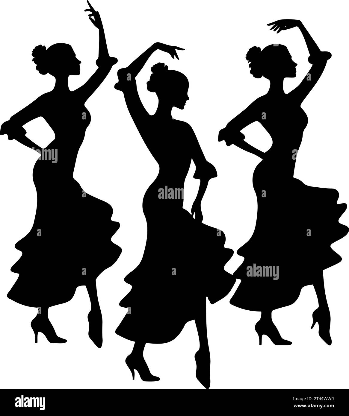 Gruppo di ballerine flamenco silhouette. Illustrazione vettoriale Illustrazione Vettoriale