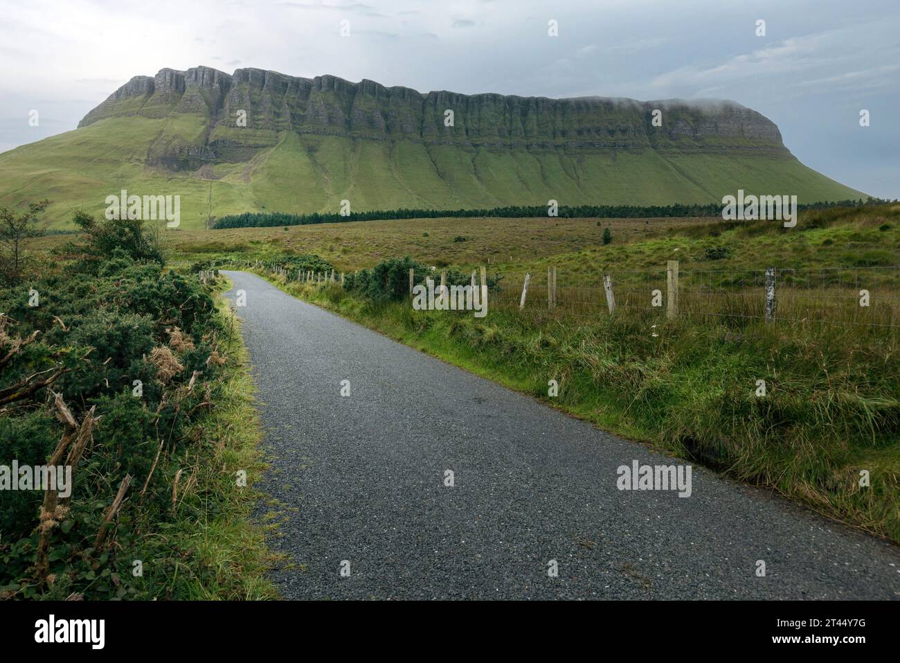 Il Benbulben è una montagna a tavola caratteristica situata nella contea di Sligo, in Irlanda. Foto Stock